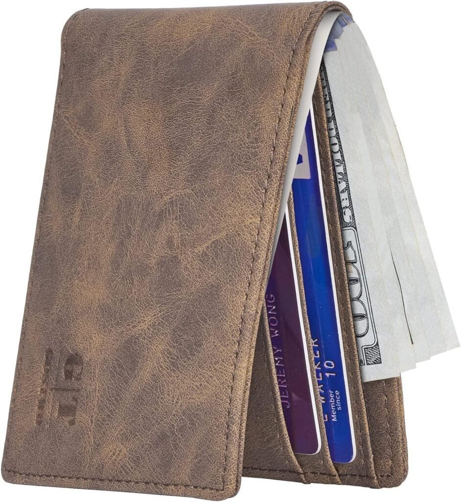 Gostwo Mens Slim Minimalist Front Pocket Wallet Genuine Leather ID Window Card Case RFID Blocking