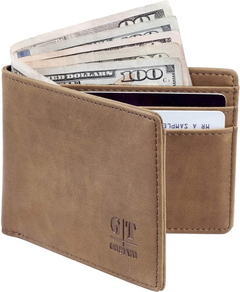 Gostwo Mens Slim Minimalist Front Pocket Wallet Genuine Leather ID Window Card Case RFID Blocking