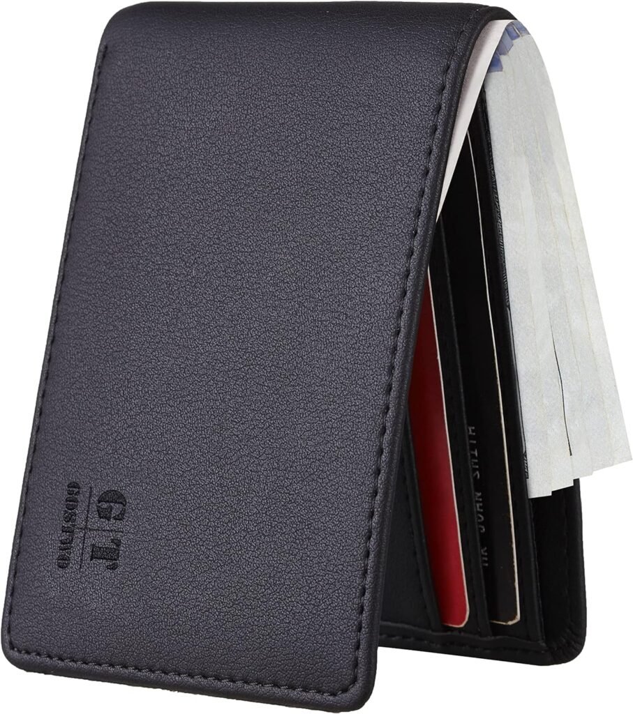 Gostwo Mens Slim Minimalist Front Pocket Wallet Genuine Leather ID Window Card Case RFID Blocking