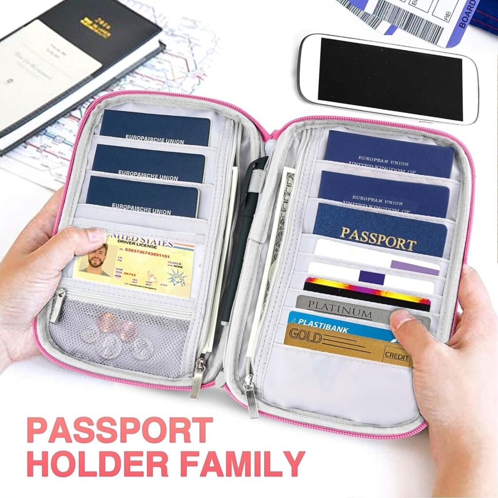 Passport Holder Family, Women Rfid Blocking Passport Wallet, Travel Essentials Premium Wallets, Waterproof Passport Holders Bag for Men Traveling, Travel Document Organizer Credit Cards Case