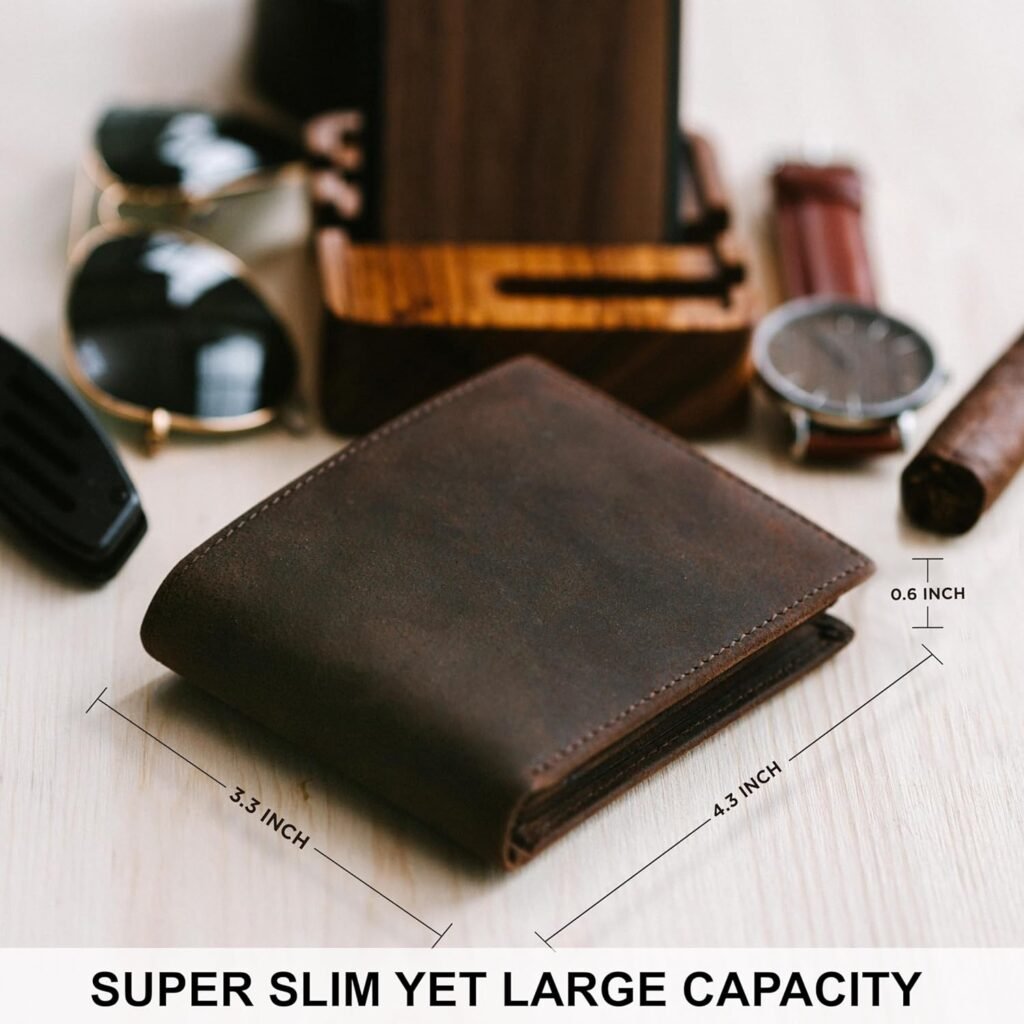 STAY FINE Top Grain Leather Wallet for Men | RFID Blocking | Extra Capacity Bifold Wallet with 2 ID Windows | Ultra Strong Stitching | Slim Billfold with 8 Card Slots | Gift for Him