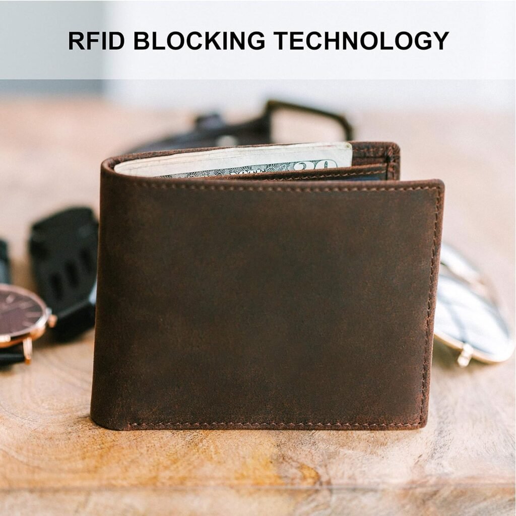 STAY FINE Top Grain Leather Wallet for Men | RFID Blocking | Extra Capacity Bifold Wallet with 2 ID Windows | Ultra Strong Stitching | Slim Billfold with 8 Card Slots | Gift for Him