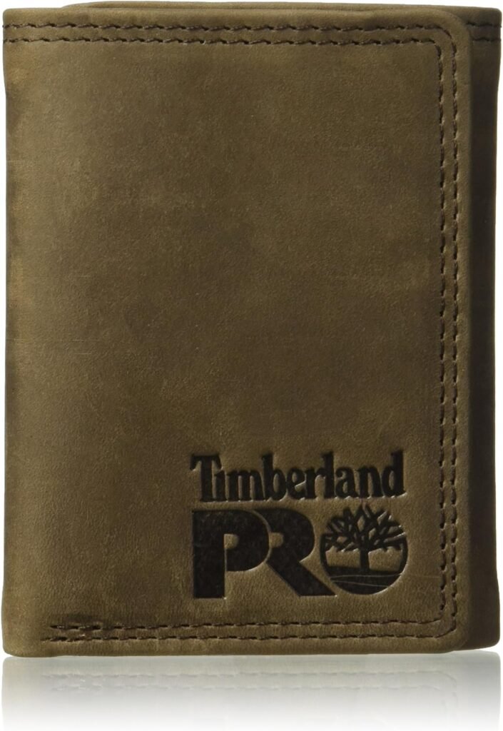 Timberland PRO Mens Leather RFID Trifold Wallet with Id Window