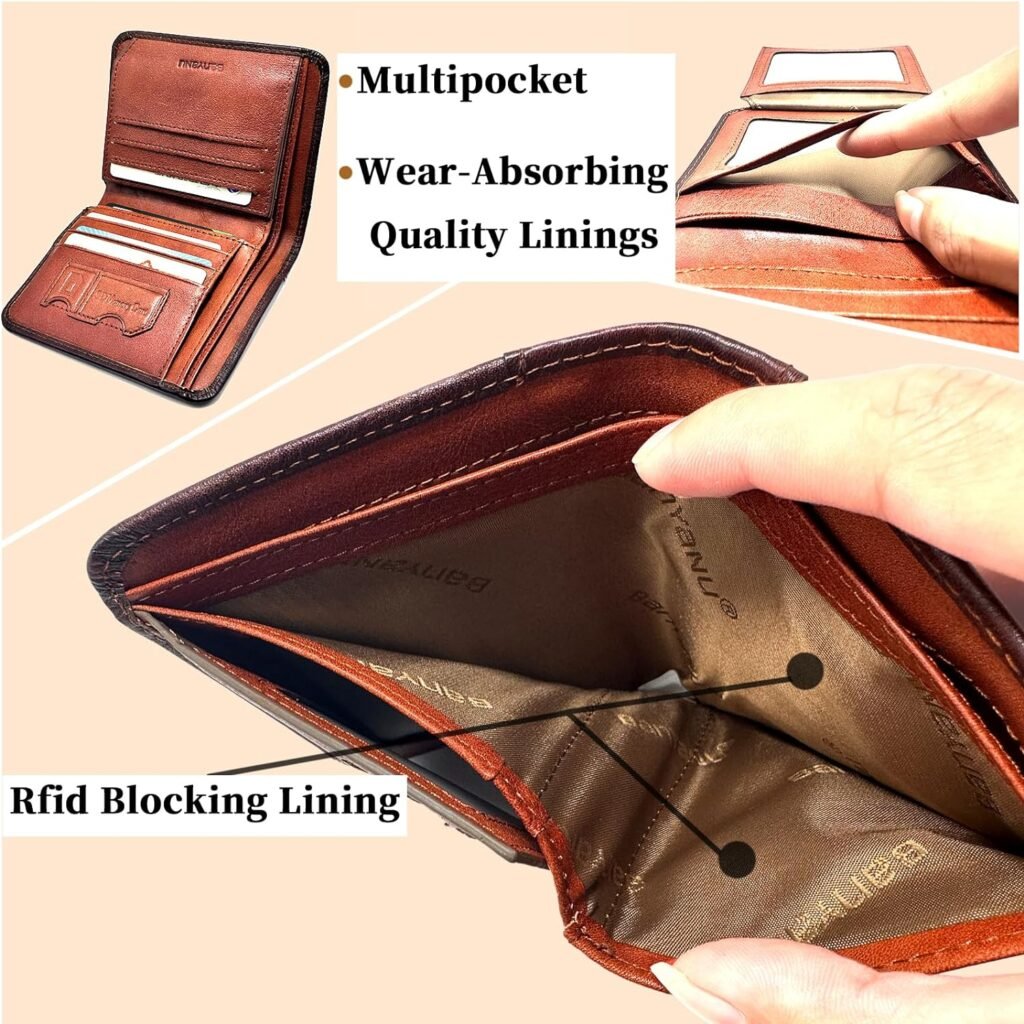 Topboao RFID Trifold Wallet for Men - Genuine Leather Wallets with RFID Blocking - 11 Credit Card Holders - Billfold Design - Secure and Durable - Best Gift for Me