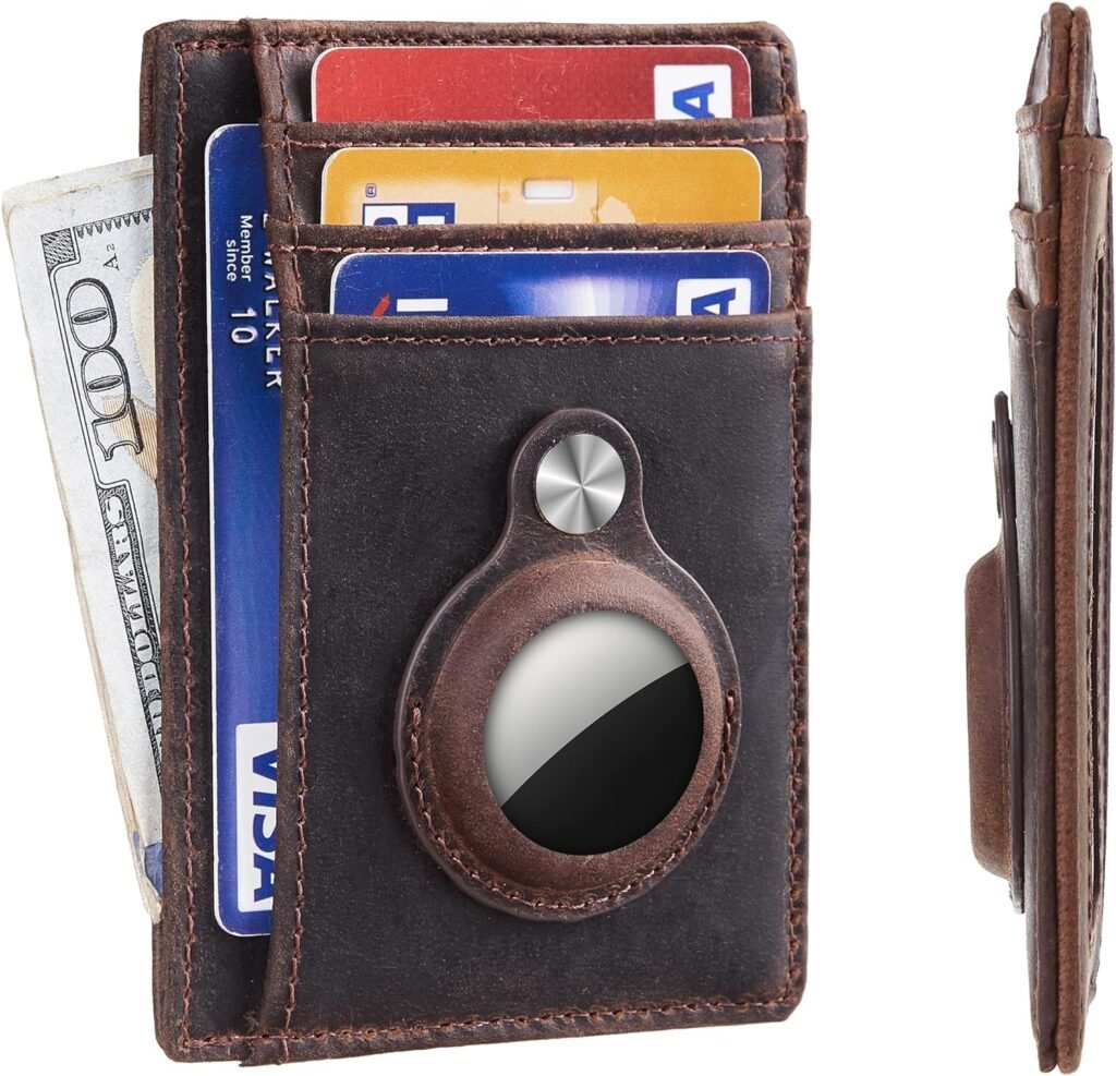 Hawanik Slim Minimalist Front Pocket Wallet with Built-in Case Holder for AirTag