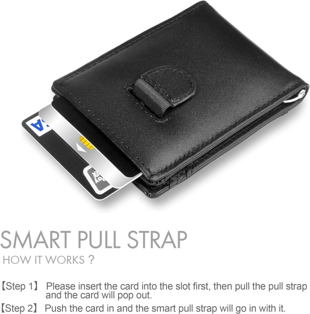 KAIFONG Slim Wallet for Men | Real Leather Mens Wallets with Money Clip | front pocket | RFID Blocking (Black)