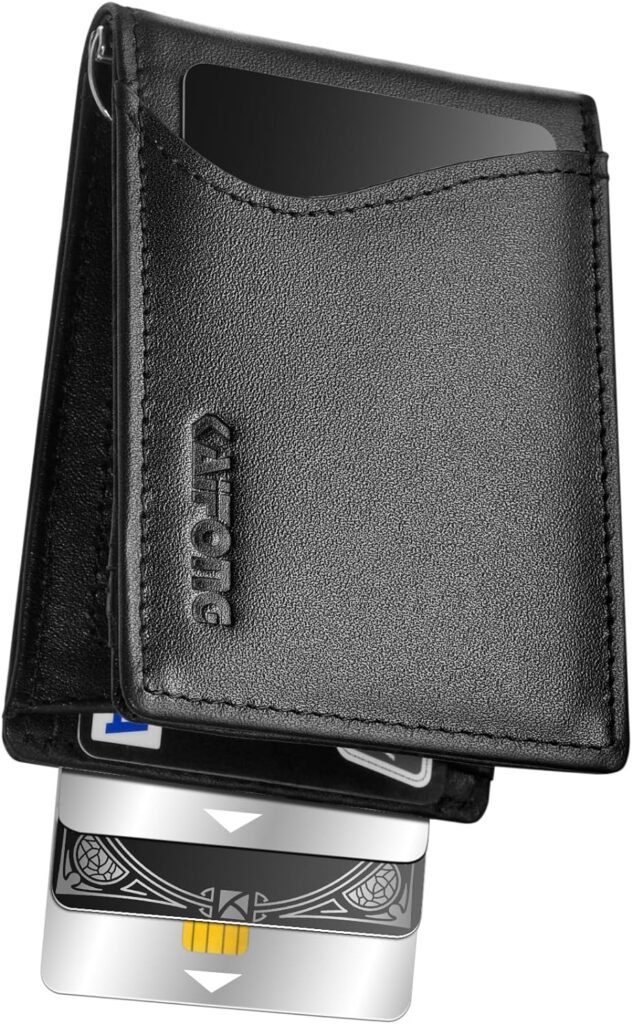 KAIFONG Slim Wallet for Men | Real Leather Mens Wallets with Money Clip | front pocket | RFID Blocking (Black)