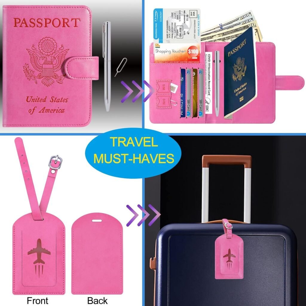 Passport Holder Cover Wallet RFID Blocking Leather Card Case Travel Accessories for Women Men (Pink)