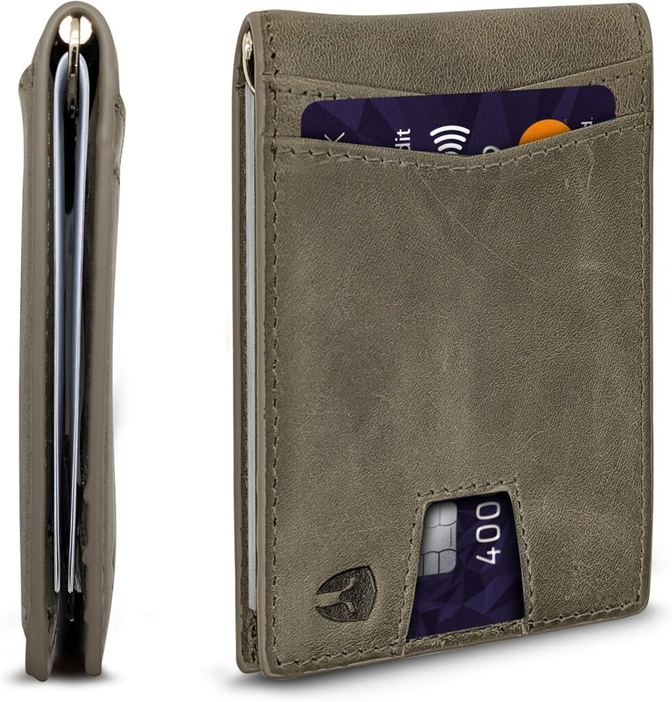 Bryker Hyde RFID Blocking Slim Minimalist ID Outside Front Pocket Wallet, Money Clip, 9 Slots, Leather (Dark Gray w/Pull Out Card Slot)