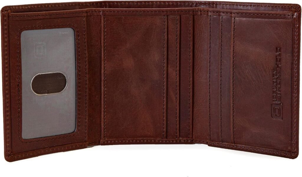 ID Stronghold Slim RFID Blocking Trifold Wallet for Men - Genuine Leather (Antiqued Brown)