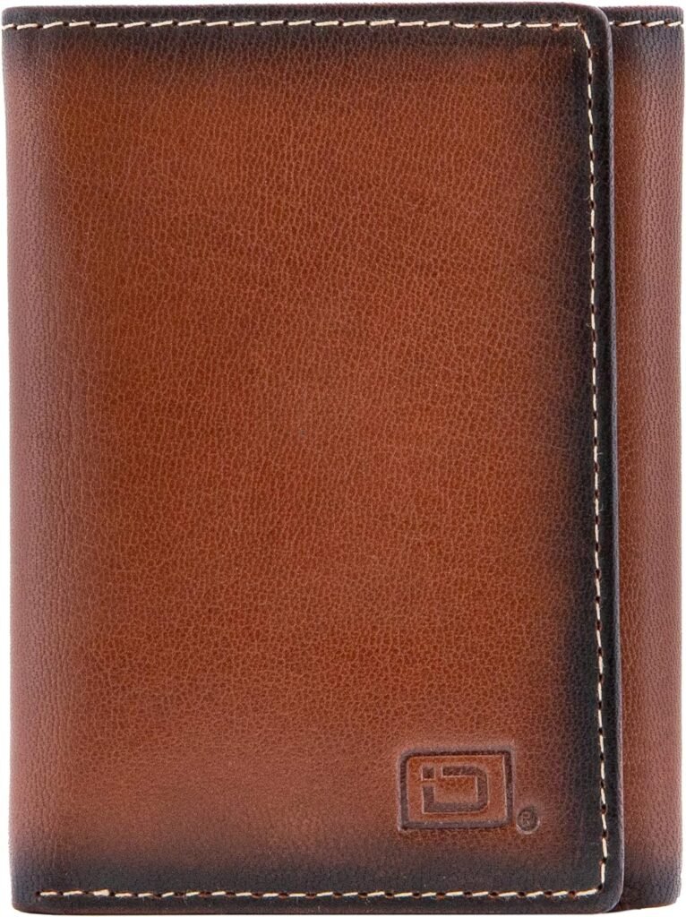 ID Stronghold Slim RFID Blocking Trifold Wallet for Men - Genuine Leather (Antiqued Brown)